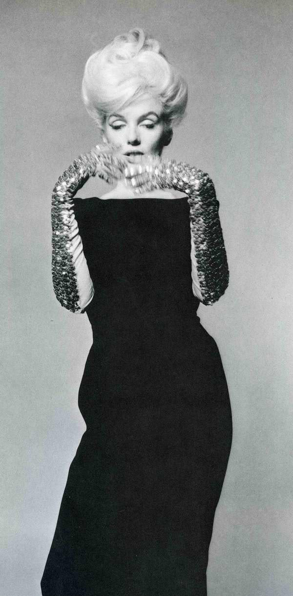 Marilyn. Black Dress and Glitter Gloves Sitting. Photo by Bert Stern ...
